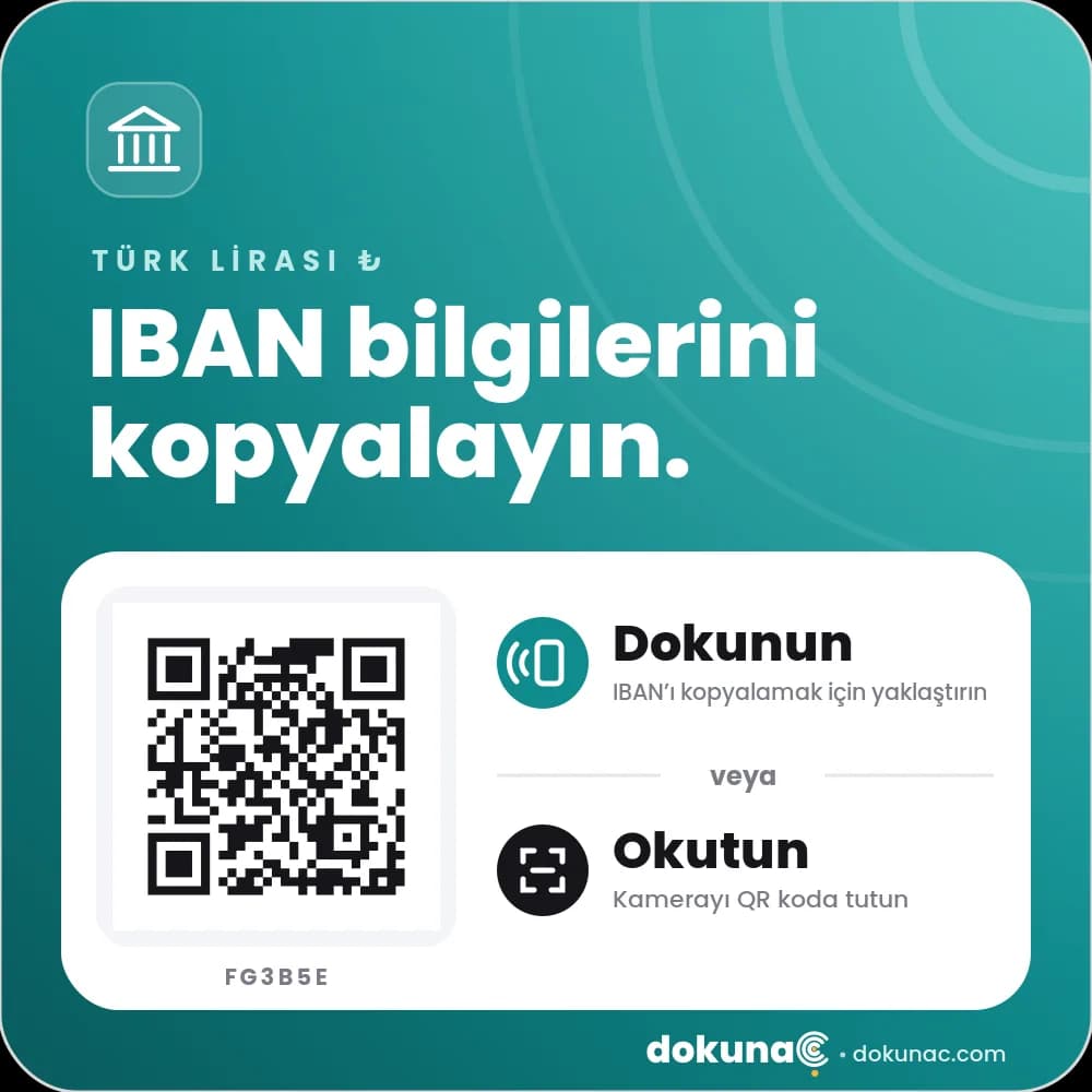 IBAN pleksi plakası: “IBAN bilgilerini kopyalayın.”